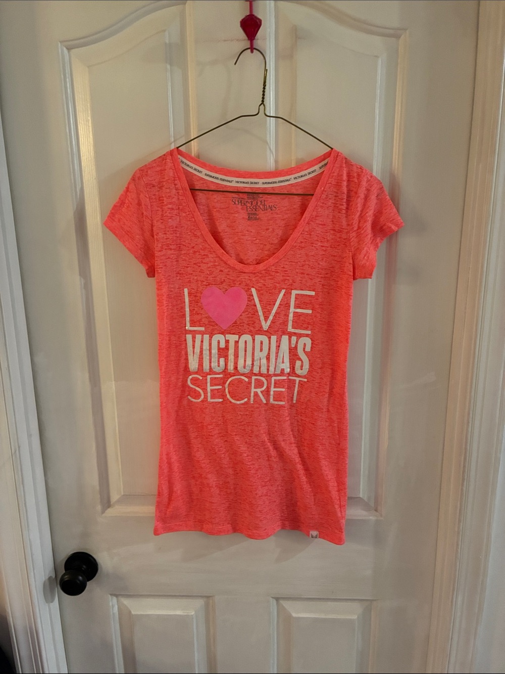 Victoria's Secret Supermodel Essentials Coral Pink 'Love' Sequin Scoop Neck Tee